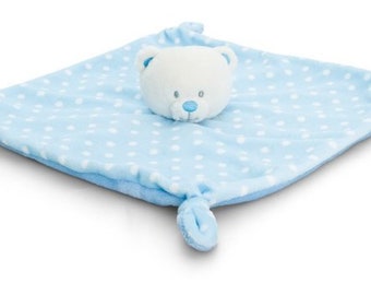 Personalised Embroidered Blue Bear Baby Blankie Comforter