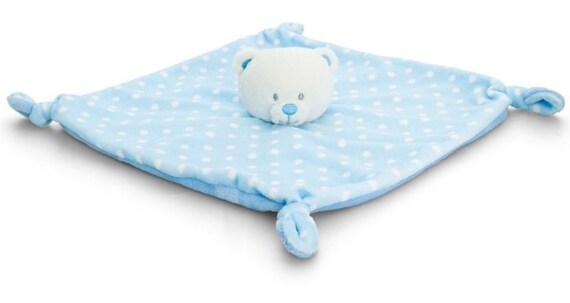 Personalised Embroidered Blue Bear Baby Blankie Comforter