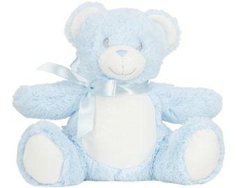 Oso azul personalizado impreso • Osito de peluche con foto personalizada • Regalo para recién nacido • Recuerdo de cumpleaños o bautizo