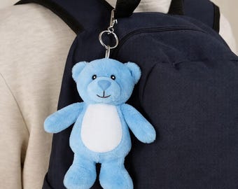 Personalised Plush Key Chain - Blue Teddy Bear