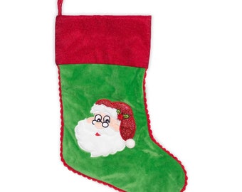 Personalised Christmas Stocking, Green with Santa, Father Christmas