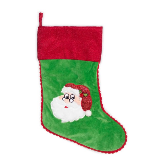 Personalised Christmas Stocking, Green with Santa, Father Christmas