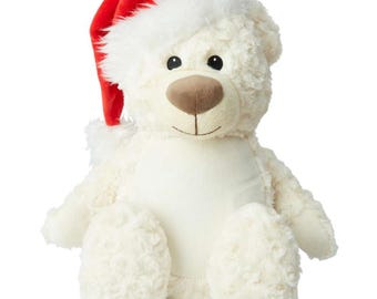 Personalised Embroidered Christmas Bear -Cream