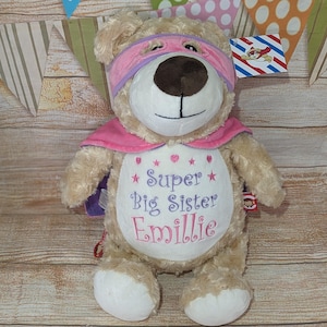 Personalised Embroidered Hero Teddy Bear, Pink