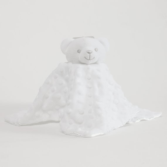Personalised Embroidered White Bear Fleece and Silk Baby Blankie Comforter