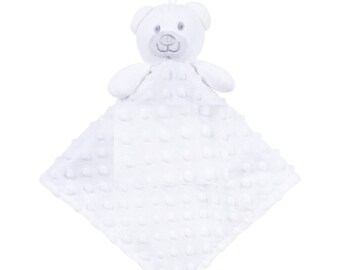 Personalised Embroidered White Fleece Bear Baby Blankie Comforter
