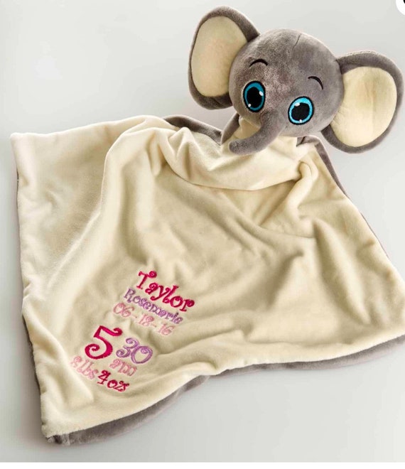 Personalised Embroidered Tusker Elephant Baby Blankie Comforter