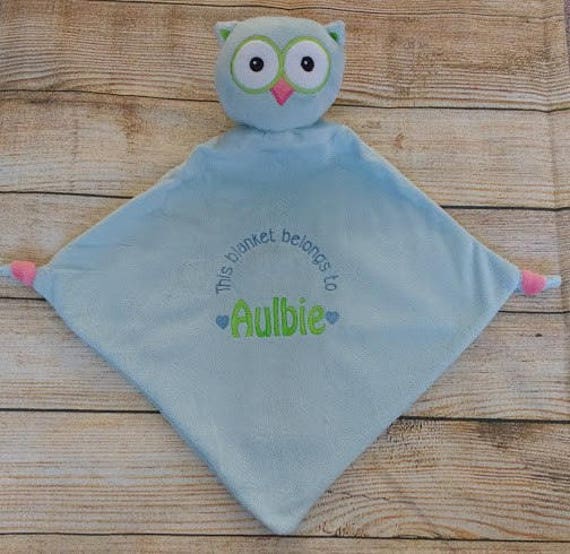 New Baby birth Gift Personalised Baby Comforter snuggle Blanket,Cubbie BLUE OWL