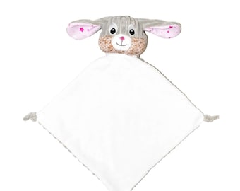 Personalised Baby Sensory Bunny Rabbit Baby Blankie Comforter, Bubblegum