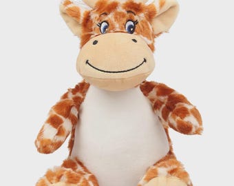 Peluche de jirafa personalizado con impresión: Nombre, fecha de nacimiento y mensaje personalizados • Regalo para recién nacido • Recuerdo de cumpleaños o bautizo, baby shower