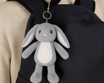 Personalised Plush Key Chain - Grey Bunny Rabbit