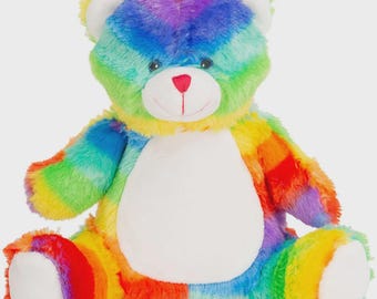 Oso arcoíris personalizado impreso • Osito de peluche con foto personalizada • Regalo para recién nacido • Recuerdo de cumpleaños o bautizo