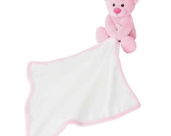 Personalised Embroidered Pink Bear Blankie • Soft Baby Comforter • Birthday, Baby Shower or Christening Gift