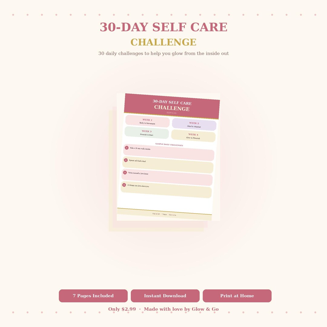 30 Day Self Care Challenge Printable Journal - Etsy