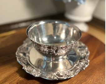 Silverplate Gravy Dip Bowl Attached Serving Tray
