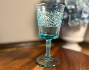 Fenton Flower Band Aqua Goblet