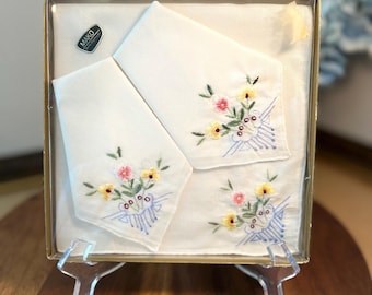 Bonito juego de pañuelos Mako vintage con estampado floral en caja (3)