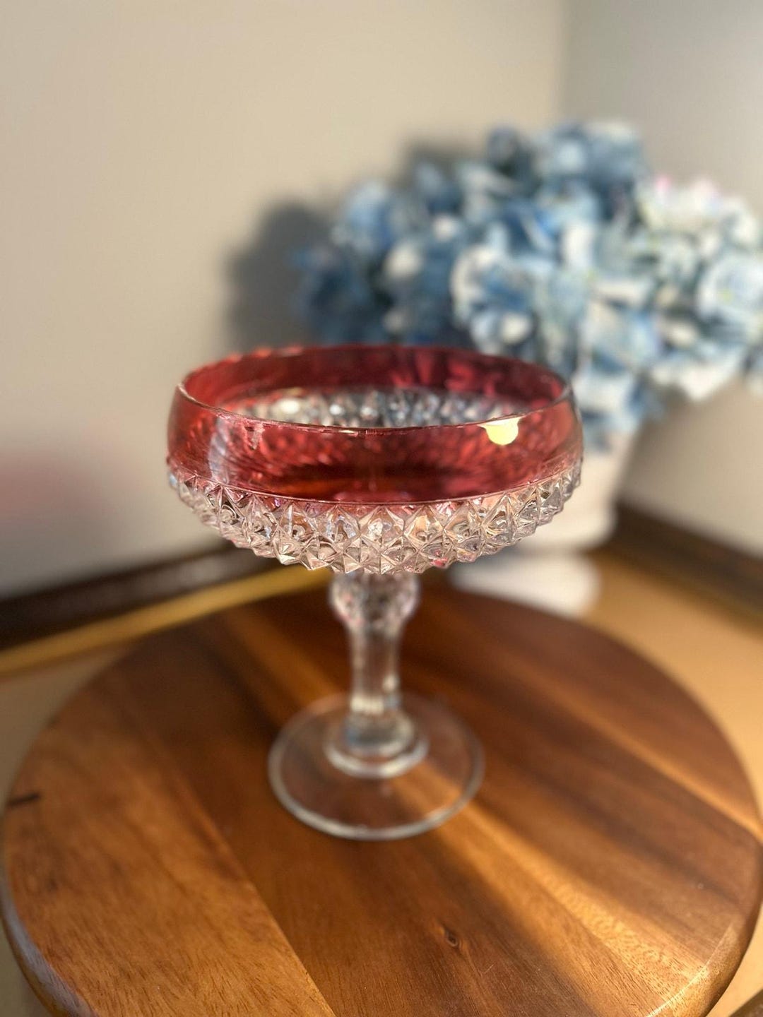 Ruby Diamond Point Ruby Diamond Point Pedestal Bowl - Etsy