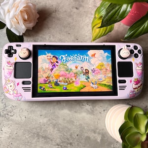 Rosa enhörningsfodral för Steam Deck | Anpassat OLED-fodral för Steam Deck | Kawaii-speltillbehör | Skyddande hårt skal |