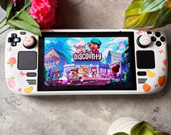 White Peaches and Bows Steam Deck Case | Custom Steam Deck OLED Case | Kawaii Gaming Accessories | Protective Hard Shell Cover |