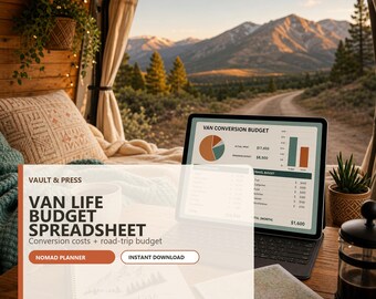 Van Life Budget Spreadsheet, Konversions-Kostentracker für Nomaden
