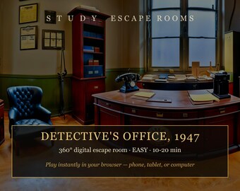 Juego de escape virtual / Misterio y puzle al estilo detectivesco de 1947 / Juega al instante en tu teléfono o computadora / Juego para una cita romántica / Descarga digital