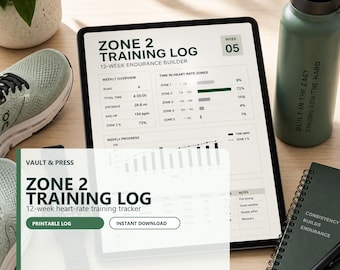 Registro de entrenamiento de la Zona 2 imprimible, rastreador de zonas de frecuencia cardíaca de 12 semanas para principiantes