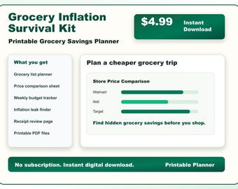 Lebensmittelgeschäft Sparplan, Inspiration, Budget Tracker, Mahlzeitenplanung, Lebensmittel Preisvergleich Tabelle, Haushaltsbudget PDF