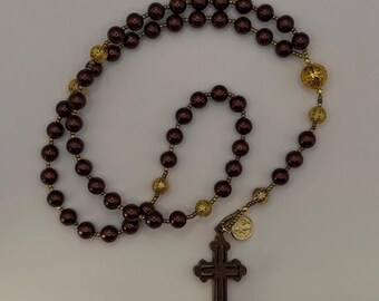 Wooden / pearl bead & Gold rosary