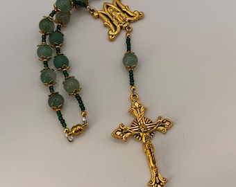 Green and Gold Car Rosary