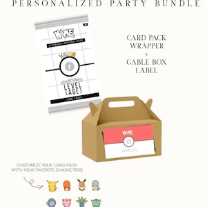 Peut inclure: Un ensemble de fête personnalisé en téléchargement numérique comprenant une pochette de cartes et une étiquette pour boîte cadeau. Le design inclut une pochette blanche avec un éclair, le texte LEVEL {AGE} et une boîte brune avec une étiquette rouge et blanche.
