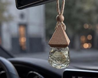 Car Perfume Diffuser, Hanging Rearview Mirror Air Freshener, Refillable Glass Auto Fragrance Bottle