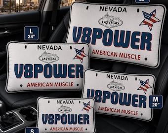 Nevada V8 Power Kissen, American Muskelkissen, Nummernschildkissen, Muskelauto Geschenk, Geschenk für Autoliebhaber, Automobil Kissen