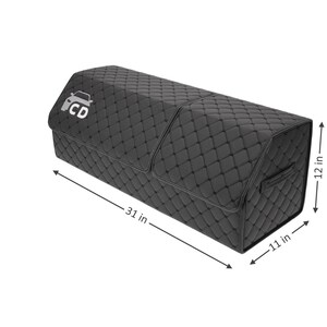 Brown Car Trunk Organizer with Lid, Luxury Auto Storage Box, Foldable Vehicle Cargo Organizer, Gift for Men, SUV Trunk Storage Black XL