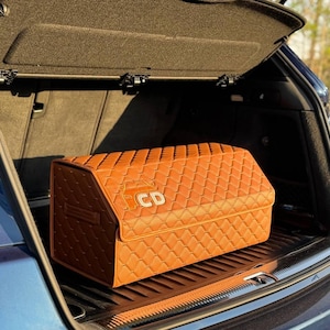 Luxury Car Trunk Organizer, Foldable Leather Storage Box with Lid, Magnetic Cargo Organizer, Premium Auto Accessory