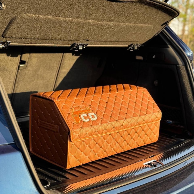 Luxury Car Trunk Organizer, Foldable Leather Storage Box with Lid, Magnetic Cargo Organizer, Premium Auto Accessory