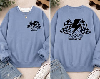 Custom Racing Number Sweatshirt, Checkered Flag Crewneck, Personalized Race Car Pullover, Motorsport Gift