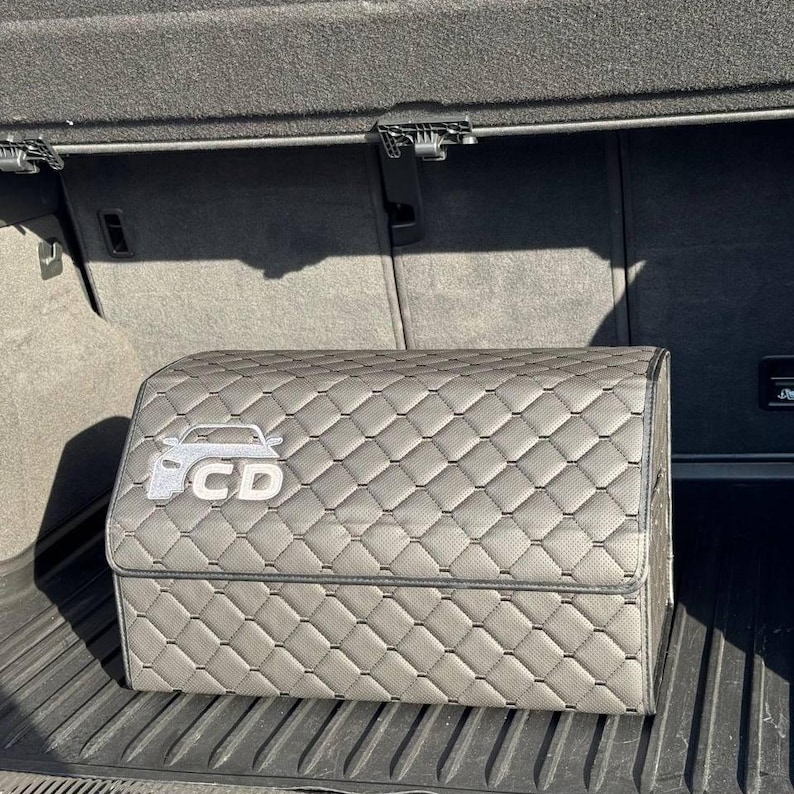 Premium Car Trunk Organizer with Lid, Foldable Leather Storage Box, Magnetic Auto Cargo Organizer, Car Accessory Gift for Him