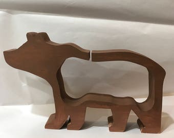 Handmade Wooden Brown Bear Coin Bank