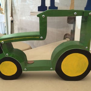 Handmade Wooden Tractor Coin Bank image 1
