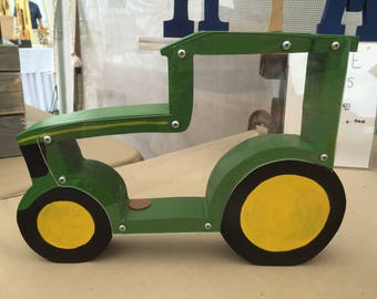 Handmade Wooden Tractor Coin Bank