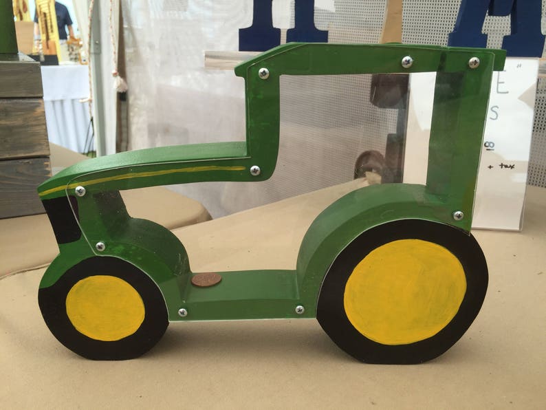 Handmade Wooden Tractor Coin Bank image 1