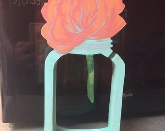 Handmade Peony in a Mason Jar Coin Bank