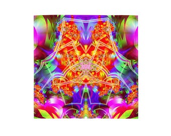 Żywa bandana Prismatic Studio – neonowa, geometryczna chusta na głowę – psychodeliczna, algorytmiczna odzież uliczna