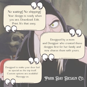 May include: Image features a stylized illustration of a character with text bubbles. The text reads: "No waiting! No shipping! Your design is ready when you are. Download. Edit. Print. It's that easy." and "Designed by a mom and Designer who created these designs first for her family and now shares them with yours."