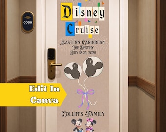 Our First Disney Cruise Banner, Editable Canva Template, Disney Cruise Door Banner, Family Cruise Decor, Mickey Minnie Printable 2x6 Banner