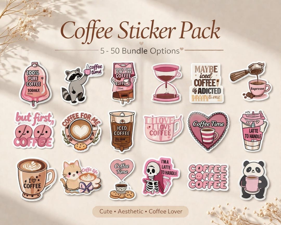 Coffee Lover Sticker Pack | Aesthetic Coffee Stickers | Cute Latte ...
