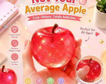 Apple Squishy Stress Ball, Glitter Sensory Fidget Toy, Anxiety Relief Desk Decor, Squishy Apple Gift