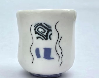 Porcelain Nerikomi Wine Cup /Purple Checkered