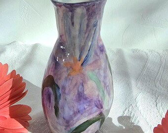 Porcelain Vase with Pink Iris Flowers